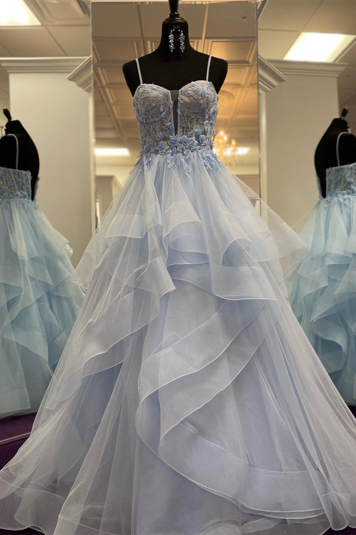 Trägerlagen Blumen A-Linie Langes Ballkleid