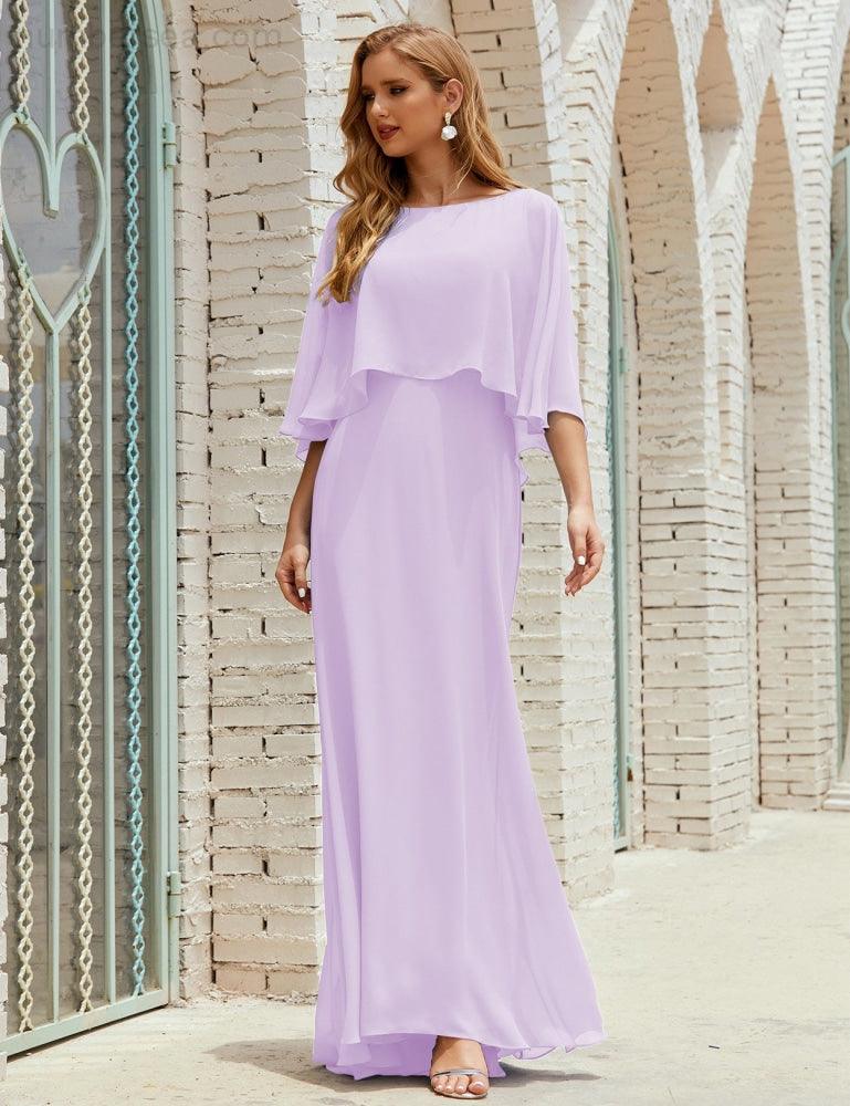 Bridesmaid Dress Women Long Sleeve V-Neck Chiffon Formal Wedding Party Dress 28018