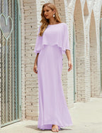Bridesmaid Dress Women Long Sleeve V-Neck Chiffon Formal Wedding Party Dress 28018