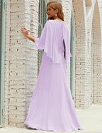 Bridesmaid Dress Women Long Sleeve V-Neck Chiffon Formal Wedding Party Dress 28018
