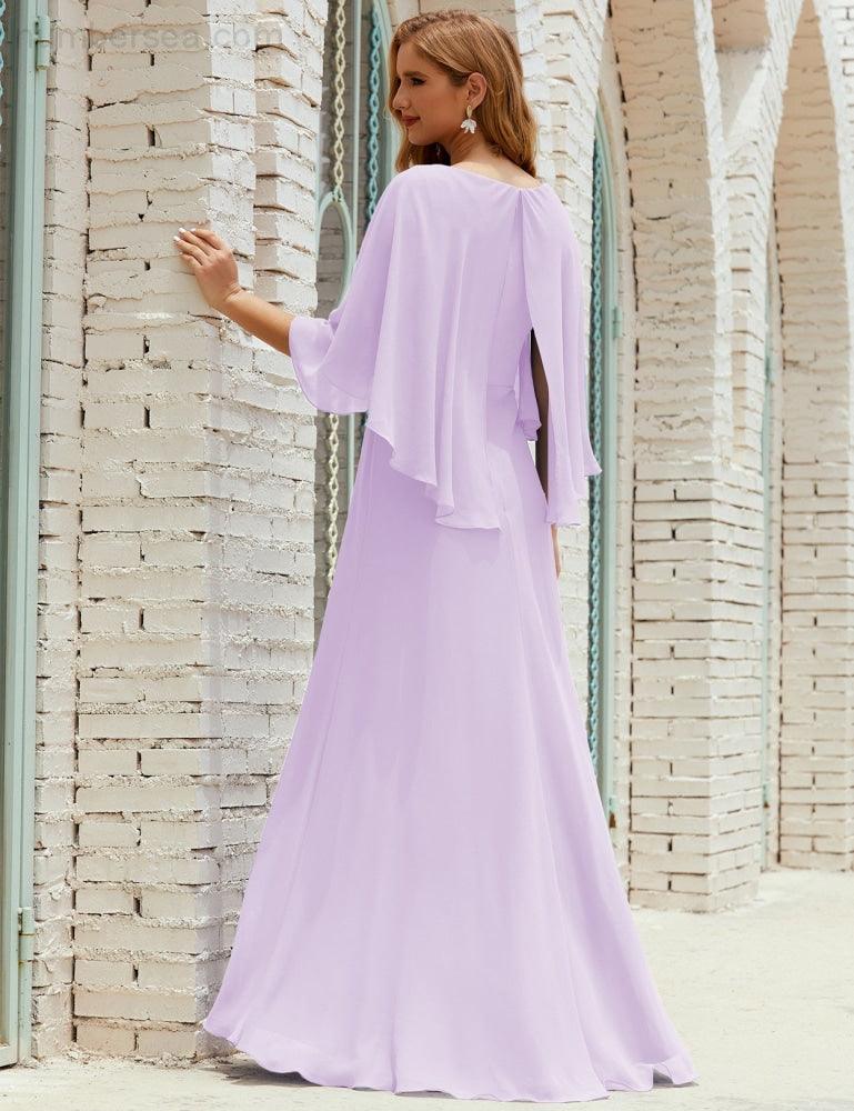 Bridesmaid Dress Women Long Sleeve V-Neck Chiffon Formal Wedding Party Dress 28018