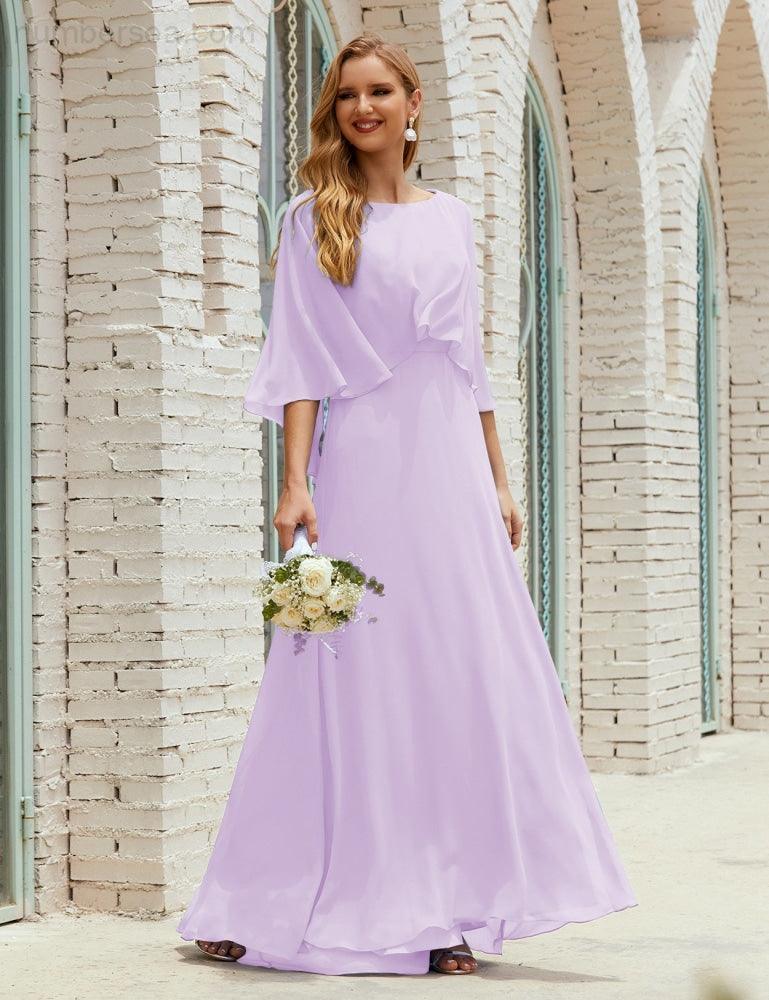 Bridesmaid Dress Women Long Sleeve V-Neck Chiffon Formal Wedding Party Dress 28018