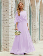 Bridesmaid Dress Women Long Sleeve V-Neck Chiffon Formal Wedding Party Dress 28018