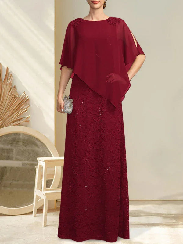 Vestido de madrina de novia de encaje de gasa con lentejuelas y abalorios, corte columna y largo hasta el suelo