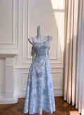 Fairy Blue A Line Satin Prom Dress Long Evening Dress Y8576