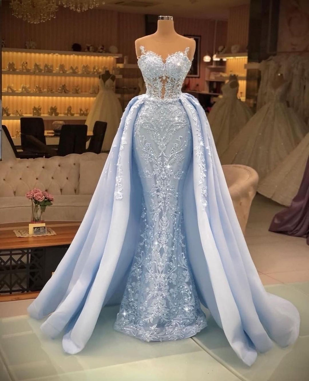 BMbridal Luxurious Lace Beading Prom Dress Overskirt A Line Silhouette