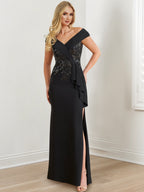 Vestidos de bainha com decote em V até ao chão para mães da noiva