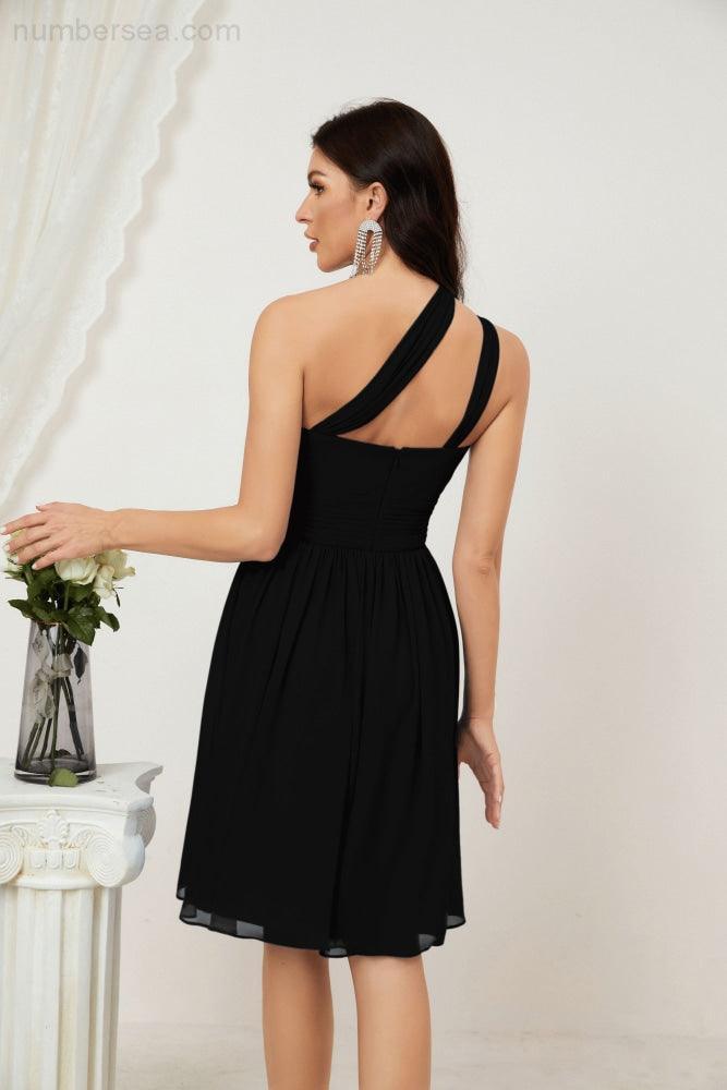 Women Chiffon Short One Shoulder Bridesmaid Dress Formal Dresses for Party Homecoming  2804
