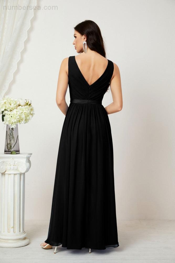 Abiti lunghi da damigella in chiffon da donna, linea a, senza maniche, abito formale da ballo per serata, abiti per festa di ritorno a casa 2808