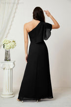 Chiffon Ruffled One Shoulder Long Bridesmaid Dresses A-line Formal Evening Gown Side Split 2809