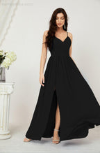 Neck Bridesmaid Dresses Chiffon Long Spaghetti A-line Formal Prom Gown for Wedding Party Evening 2801