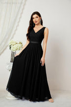 Abiti lunghi da damigella in chiffon da donna, linea a, senza maniche, abito formale da ballo per serata, abiti per festa di ritorno a casa 2808