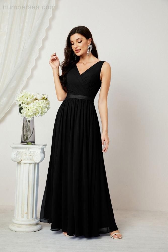 Abiti lunghi da damigella in chiffon da donna, linea a, senza maniche, abito formale da ballo per serata, abiti per festa di ritorno a casa 2808