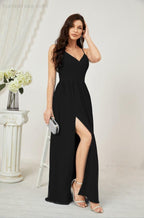 Neck Bridesmaid Dresses Chiffon Long Spaghetti A-line Formal Prom Gown for Wedding Party Evening 2801