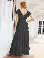 Ruffled Bridesmaid Dresses with Sleeves Long Formal Party Dress 28041