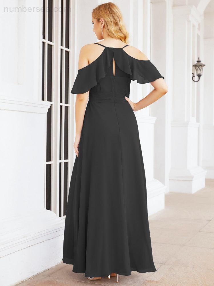 Cold Shoulder Long Bridesmaid Dresses Side Slit Formal Prom Gowns Party Wedding 28070