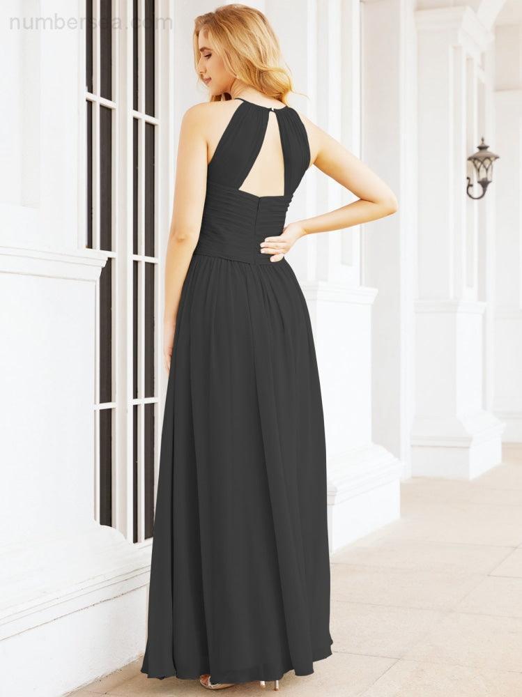Sleeveless Bridesmaid Dresses Long Prom Gown Zipper with Keyhole Back 28056
