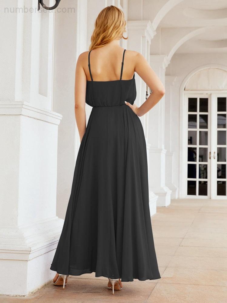 Numbersea Vestidos compridos de dama de honor com alças Vestido formal em linha A para jovens 28029