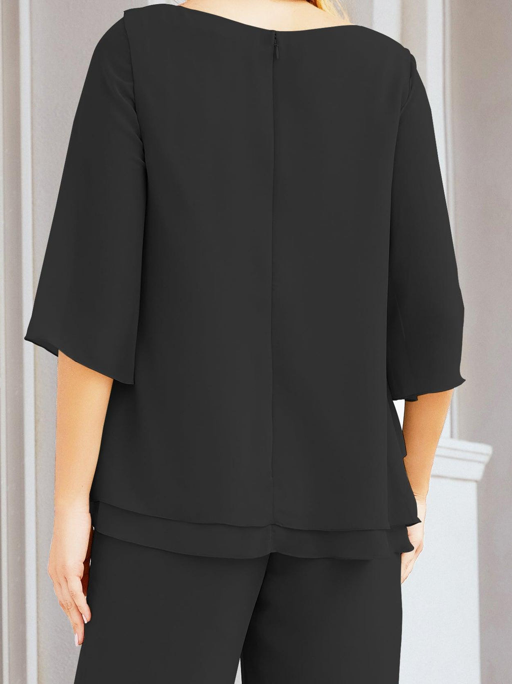 Numbersea Elegantes 2-teiliges Kleid für die Brautmutter Große Größen Hosenanzug mit Rüschenschichten Silberner Hausmantel 28064