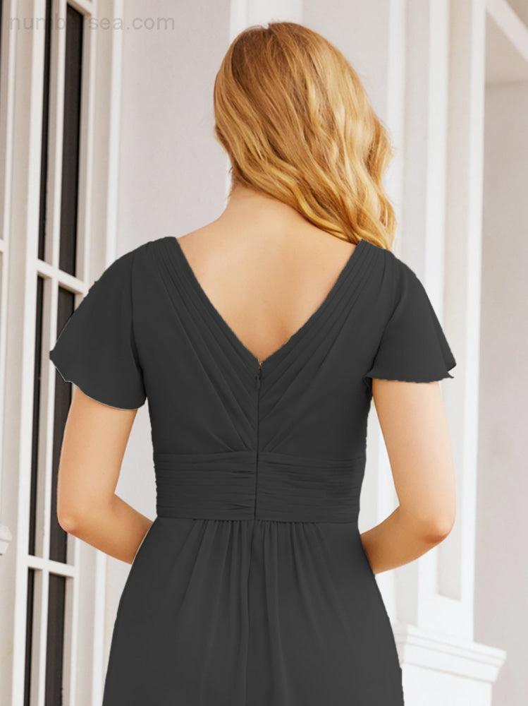 Vestidos de Baile Formais Numbersea para Mãe da Noiva com Mangas de Renda Vestido de Dama de Honra 28047