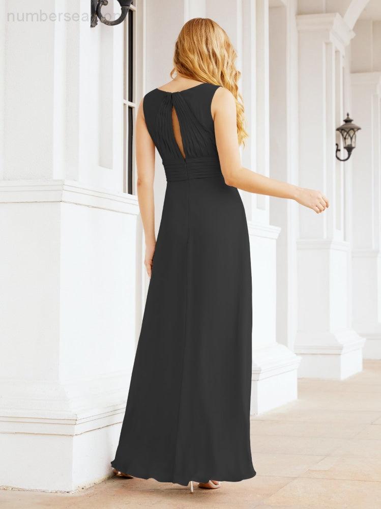 Formelles Ballkleid Elegantes ärmelloses Brautjungfernkleid mit V-Ausschnitt für Hochzeitsfeier 28037