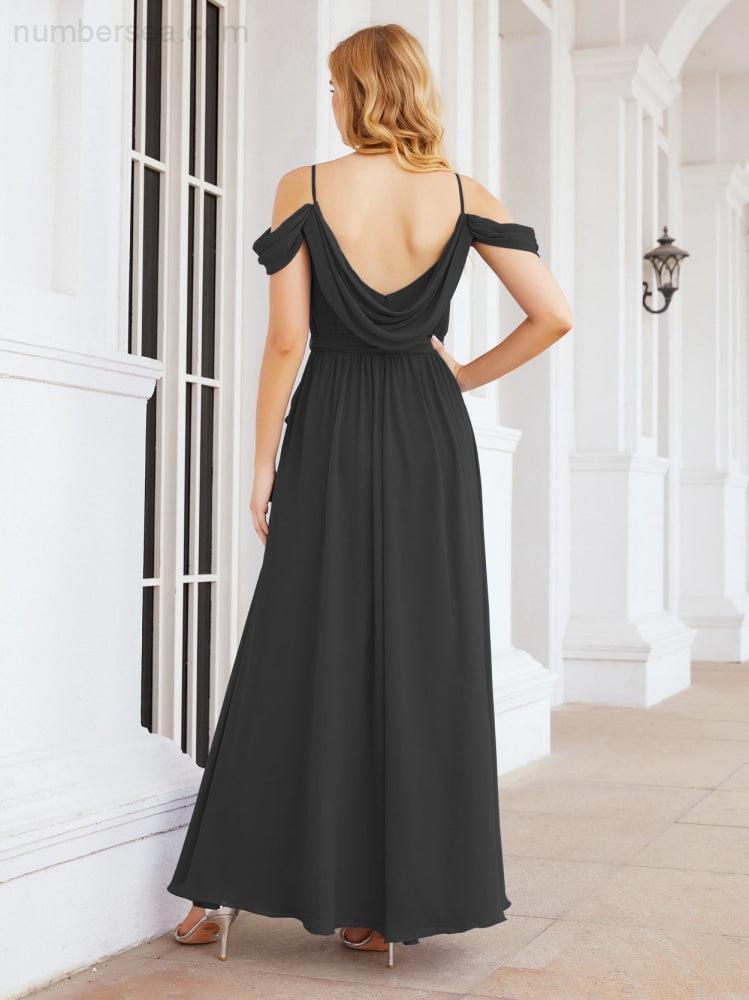 Numbersea Abito da Damigella in Chiffon con Spalle Scoperte, Abito Lungo Formale per Laurea con Schiena a Mantella 28069