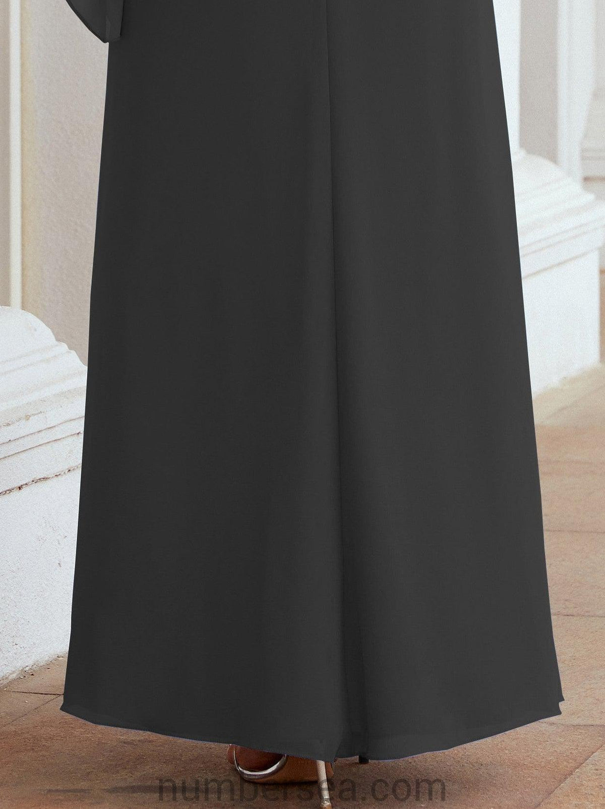 Numbersea Festliches Abendkleid Lang Mutter der Braut Kleid mit Rüschencape 28026