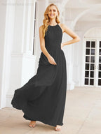 Sleeveless Bridesmaid Dresses Long Prom Gown Zipper with Keyhole Back 28056