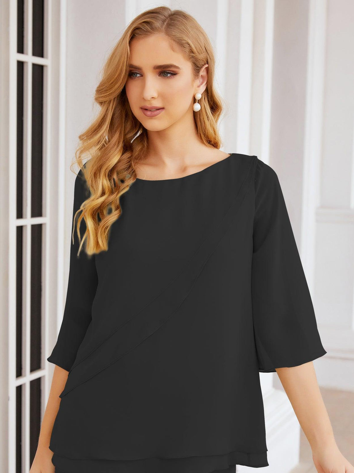 Numbersea Elegantes 2-teiliges Kleid für die Brautmutter Große Größen Hosenanzug mit Rüschenschichten Silberner Hausmantel 28064