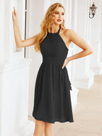 Halter Chiffon Bridesmaid Dresses Short Sleeveless Formal Party Dress Open Back 28023