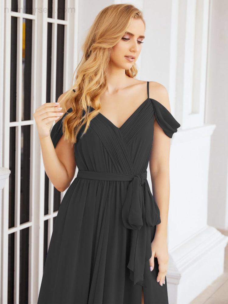 Numbersea Abito da Damigella in Chiffon con Spalle Scoperte, Abito Lungo Formale per Laurea con Schiena a Mantella 28069