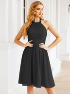 Halter Chiffon Bridesmaid Dresses Short Sleeveless Formal Party Dress Open Back 28023