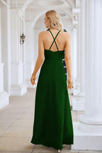 Vestido de Festa Comprido até ao Chão para Damas de Honra, em Chiffon, com Alças Finas, Decote em V e Fenda Frontal, para Baile, Festa e Casamento 28116