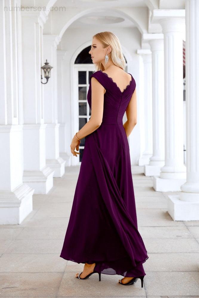 Ladies Chiffon V Neck Sleeveless Floor Length Bridesmaid Evening Dress Wedding Party Evening Dress 28126