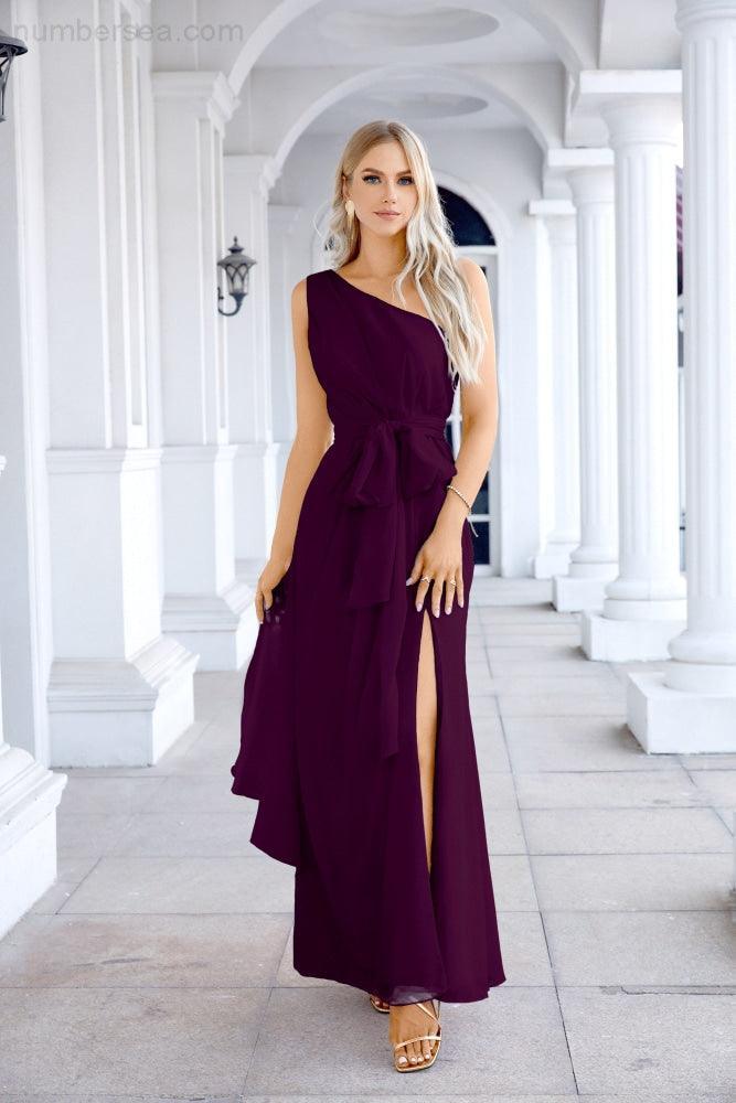 Ladies Chiffon One Shoulder Bridesmaid Evening Dress Wedding Party Evening Dress 28133