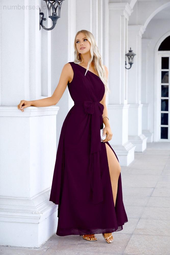 Ladies Chiffon One Shoulder Bridesmaid Evening Dress Wedding Party Evening Dress 28133
