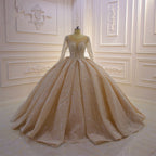Glamorous Bateau Long Sleeve Floor Length Ball Gown Wedding Dress With Ruffles