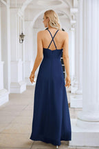 Vestido de Festa Comprido até ao Chão para Damas de Honra, em Chiffon, com Alças Finas, Decote em V e Fenda Frontal, para Baile, Festa e Casamento 28116