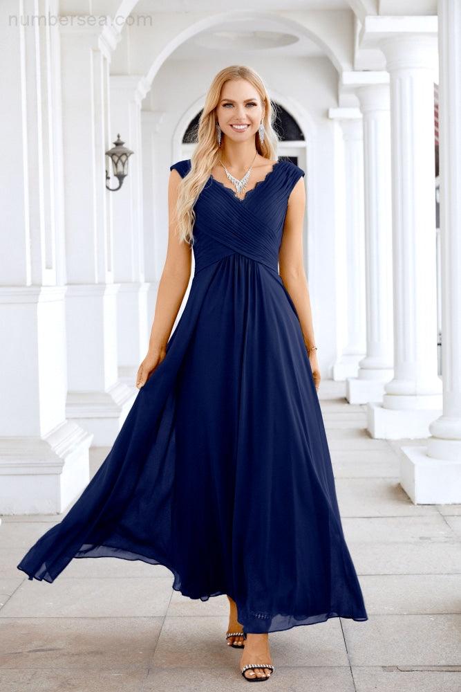 Ladies Chiffon V Neck Sleeveless Floor Length Bridesmaid Evening Dress Wedding Party Evening Dress 28126