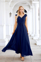 Ladies Chiffon V Neck Sleeveless Floor Length Bridesmaid Evening Dress Wedding Party Evening Dress 28126