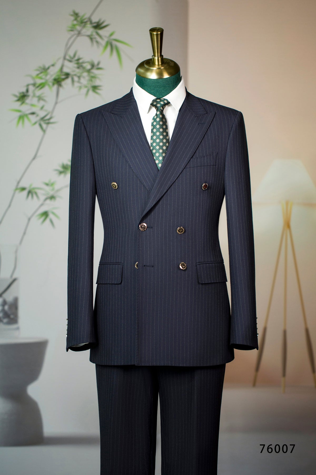 Double Breasted Pinstripe Wool Suit For Formal Groom And Business