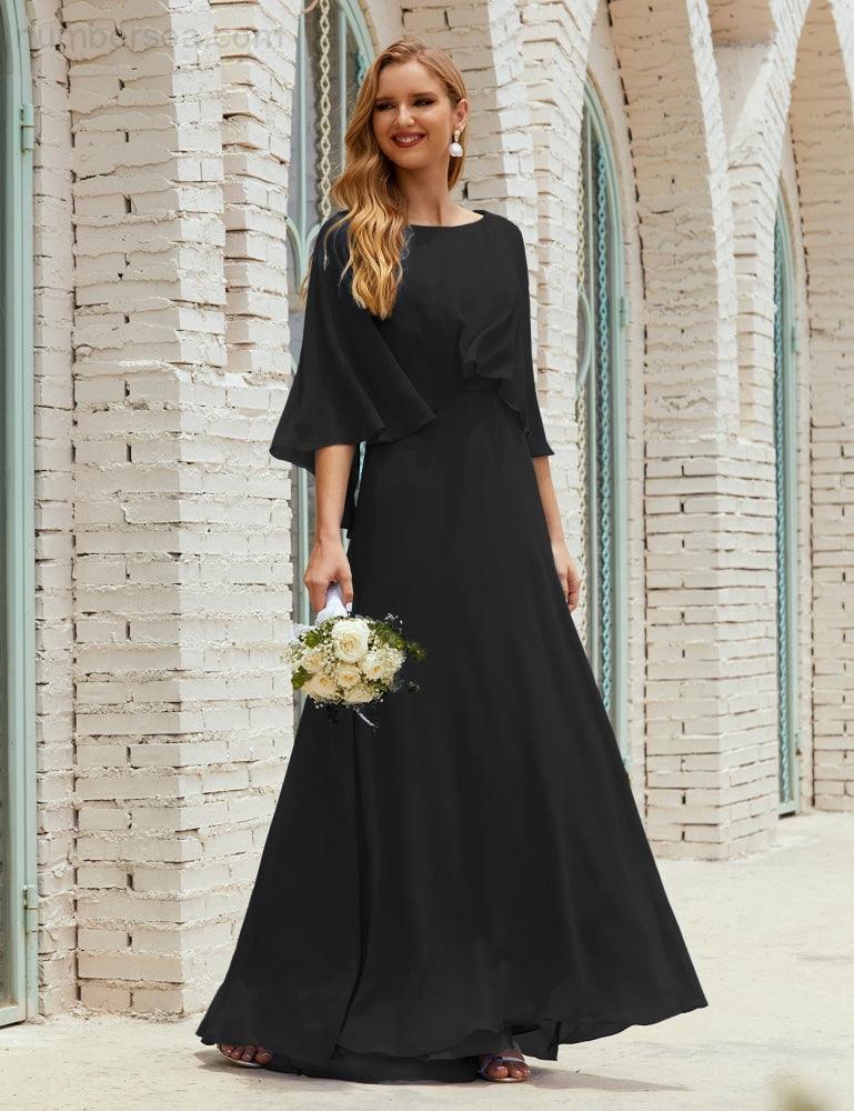 Bridesmaid Dress Women Long Sleeve V-Neck Chiffon Formal Wedding Party Dress 28018