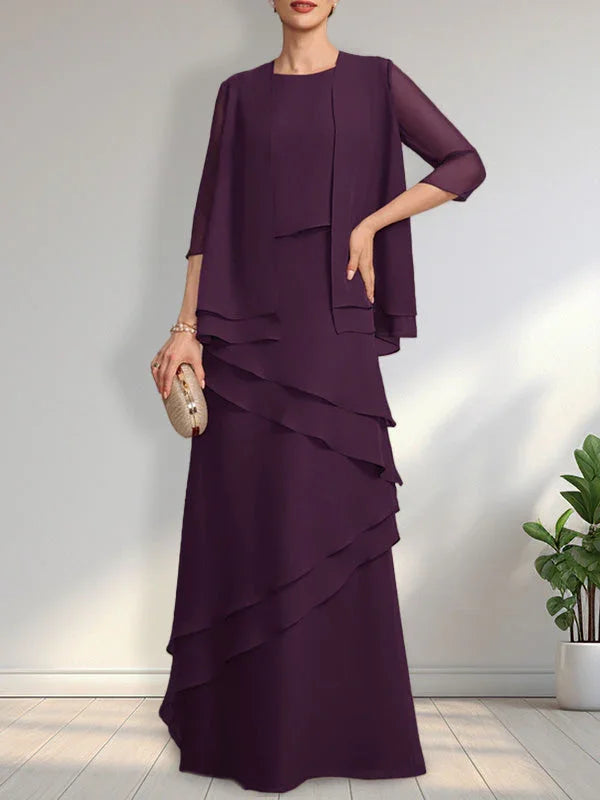 Etui-Ausschnitt bodenlanges Chiffonkleid für die Brautmutter