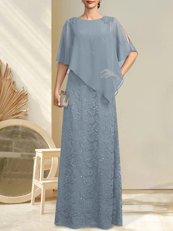 Vestido de madrina de novia de encaje de gasa con lentejuelas y abalorios, corte columna y largo hasta el suelo