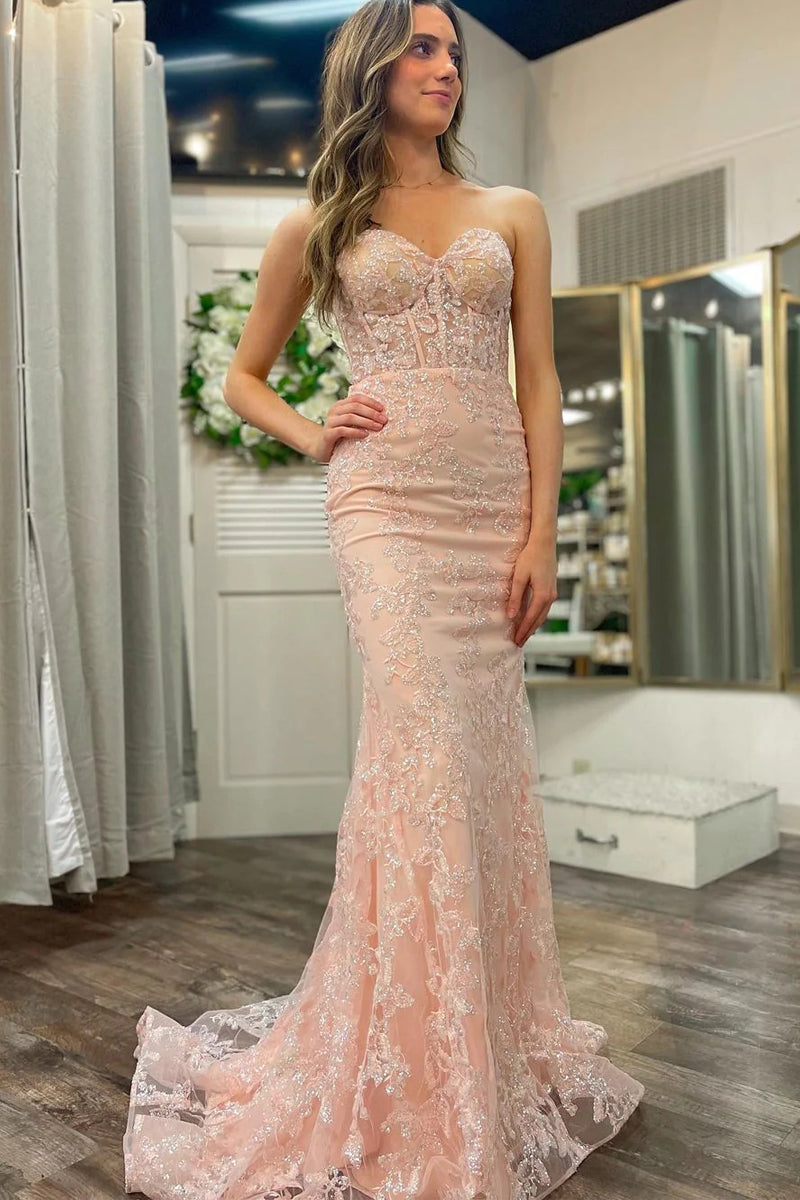 Vestido longo de baile com renda e lantejoulas, decote coração, estilo sereia
