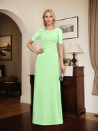 A-line Scoop Floor-Length Lace Chiffon Mother of the Bride Dress With Sequins