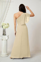 Chiffon Ruffled One Shoulder Long Bridesmaid Dresses A-line Formal Evening Gown Side Split 2809