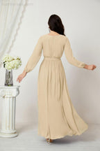 Evening Dresses Deep V-Neck Chiffon Bridesmaid Dresses Long Bishop Sleeve Side Split Formal Dress 2806