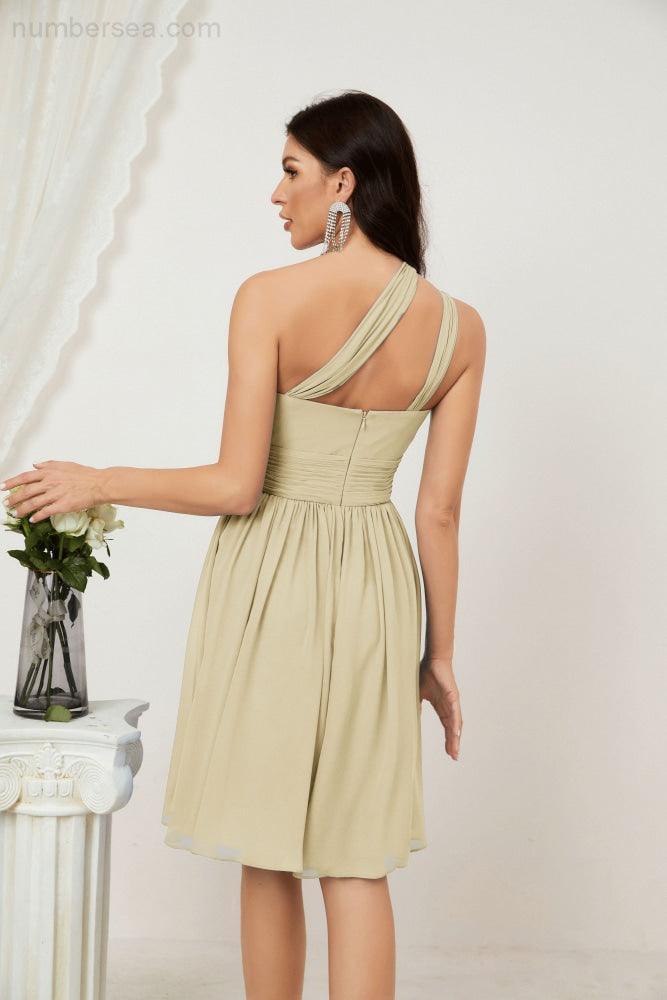 Women Chiffon Short One Shoulder Bridesmaid Dress Formal Dresses for Party Homecoming  2804