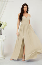 Neck Bridesmaid Dresses Chiffon Long Spaghetti A-line Formal Prom Gown for Wedding Party Evening 2801